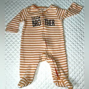 Carter’s Infant Boys Striped Zipper “Little Brother” Orange Sleeper Size 3 month